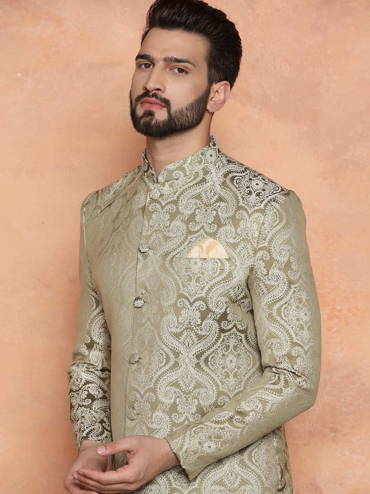 Benstoke Black & Maroon Regular Fit Sherwani Set