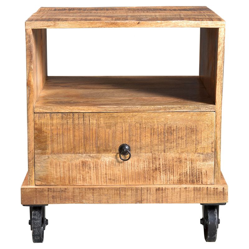 Industrial Reclaimed Wood and Iron Wheeled End Table - (26H x 22W x 20D) - Natural - Timbergirl