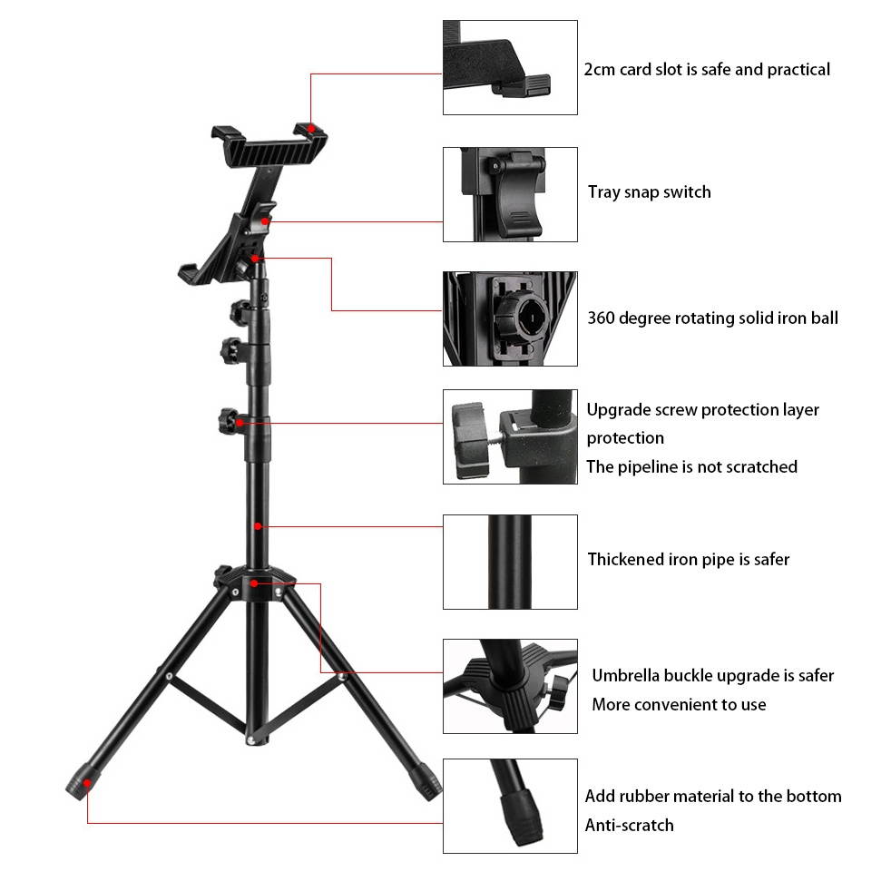 Universal Mobile Phone and Tablet Stand, Telescopic Folding Rotating Lazy Floor Triangle Stand