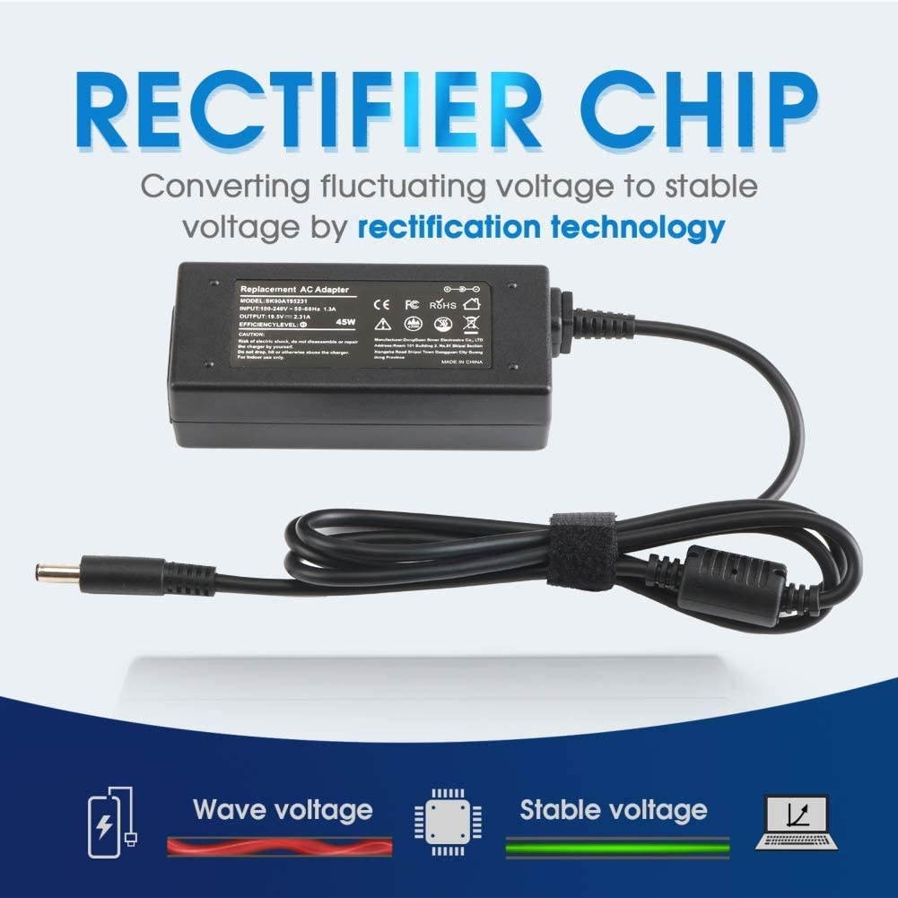 19.5V 2.31A 45W AC Adapter Laptop Charger for Dell Inspiron 15-3552 HK45NM140 LA45NM140 HA45NM140 KXTTW 15-355Inspiron 11 13 14 15 17 3000 5000 7000 3558 3452 5555 5558 5559 5565 Series Power Cord