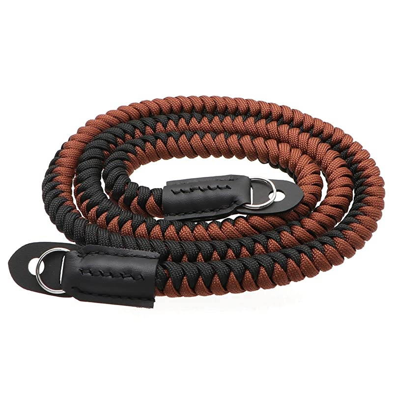 Paracord Woven Camera Neck Shoulder Strap Belt Hand Made for Canon Nikon Sony Olympus Pentax Fujifilm Panasonic SLR DSLR Digital Mirrorless Cameras 42 inch Black Brown