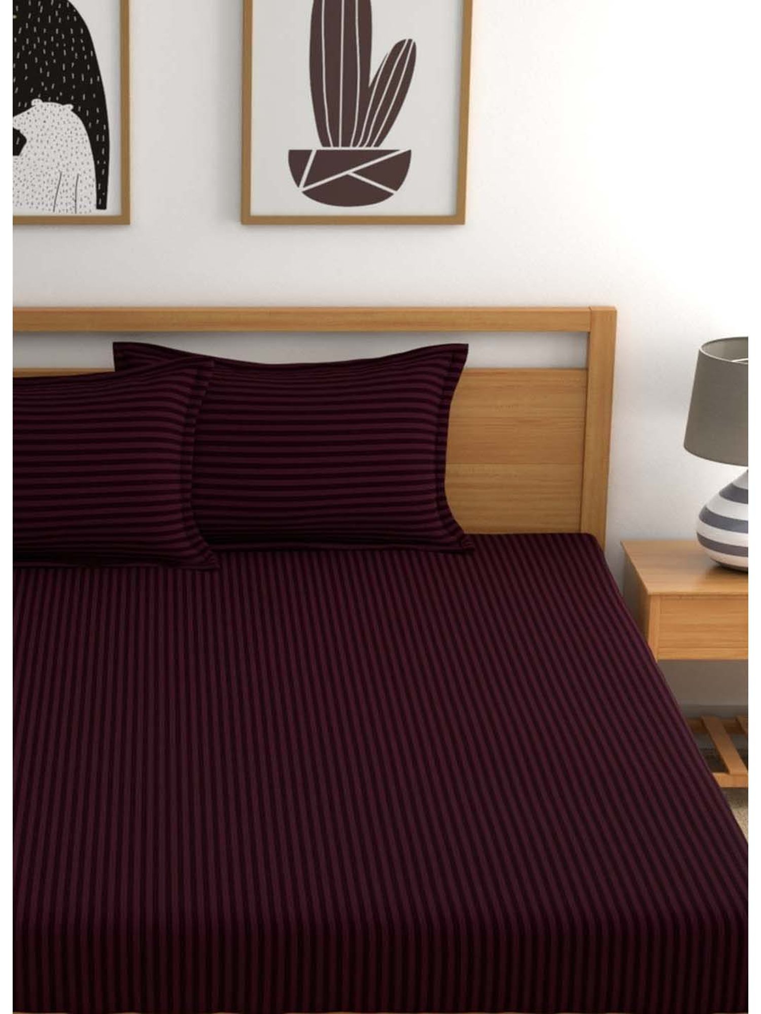 My Room Purple 100% Cotton 300 TC King Bedsheet with 2 Pillow Covers
