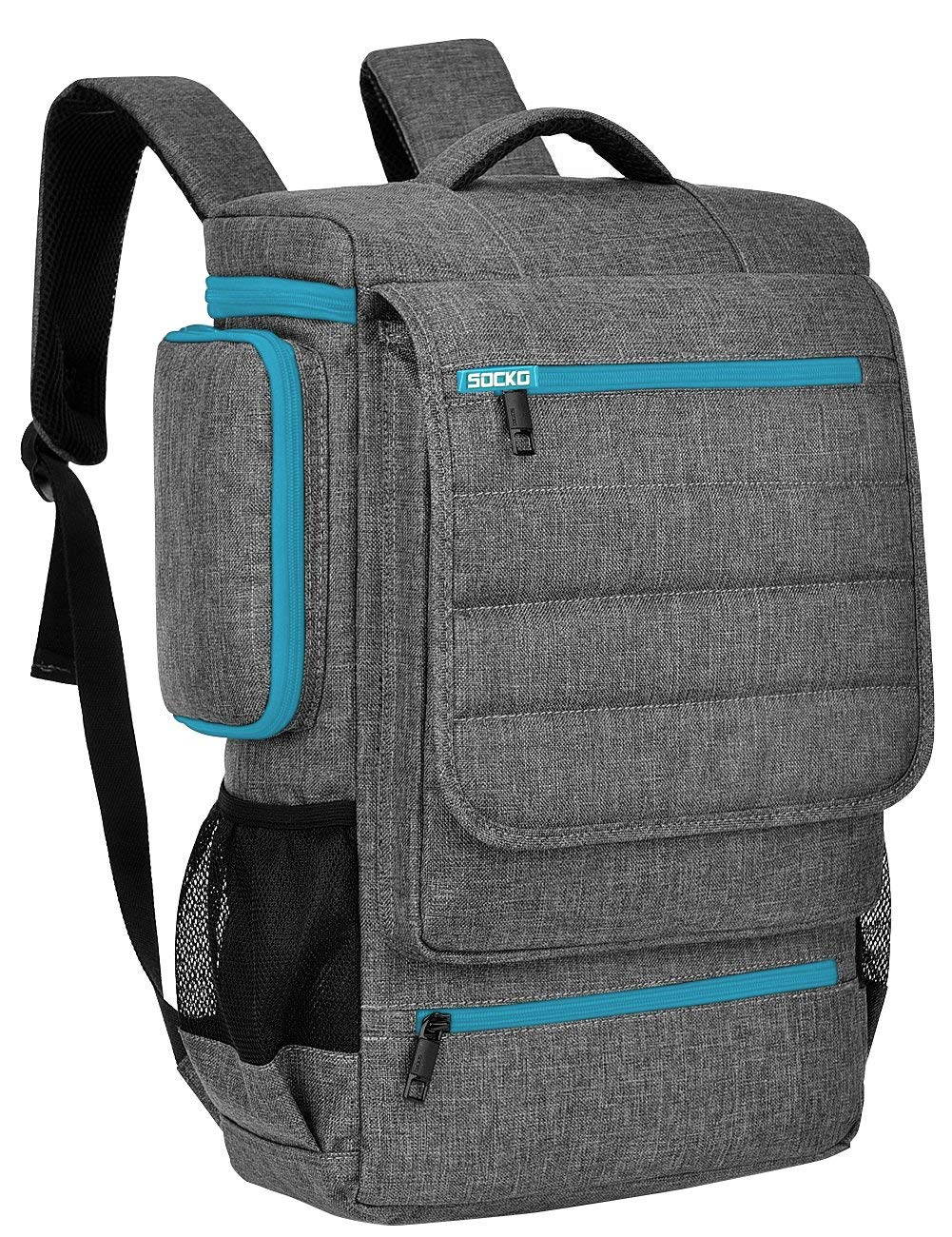 SOCKO 18.4 Inch Laptop Backpack, Multi-Functional Mens Womens Water Resistant Laptop Bag Briefcase Business Travel College Laptop Shoulder Bag for Up to 18-18.4 Inch Laptop Computer,Gray