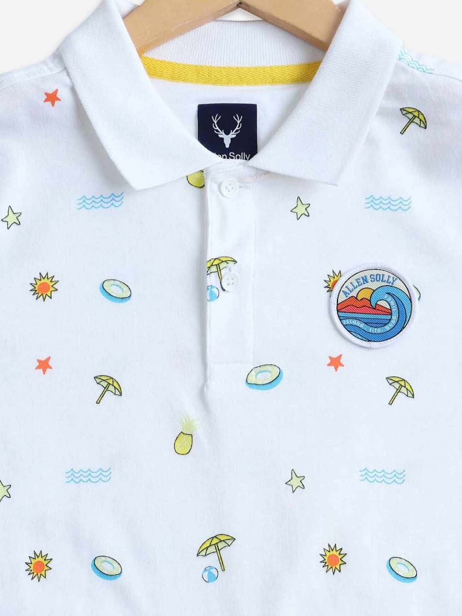 Allen Solly Junior White Cotton Printed Polo T-Shirt