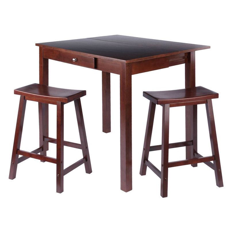 3pc Perrone Counter Height Dining Set with Saddle Seat Stools Walnut - Winsome