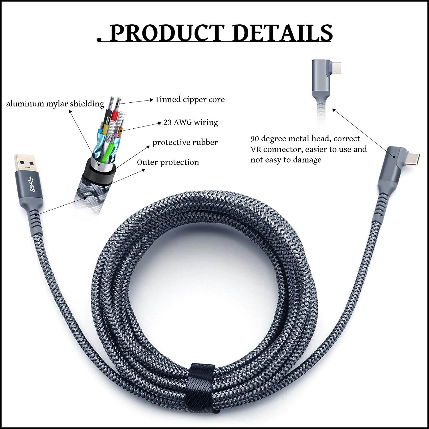 Compatible for Oculus Quest 2 Link Cable 10FT, VR Link Cable for Oculus Quest 2 / Quest 1, USB 3.0 Type A to C High Speed Data Transfer Charging Cord for Oculus VR Headset and Gaming PC (10feet, 3M)