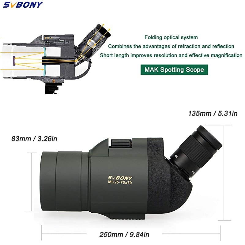 SV41 Spotting Scope Mak with Tripod Waterproof 2575x70 Mini Compact Small  Shooting Birdwatching Travel Telescope Applicable for both terrestrial and Astronomical Use