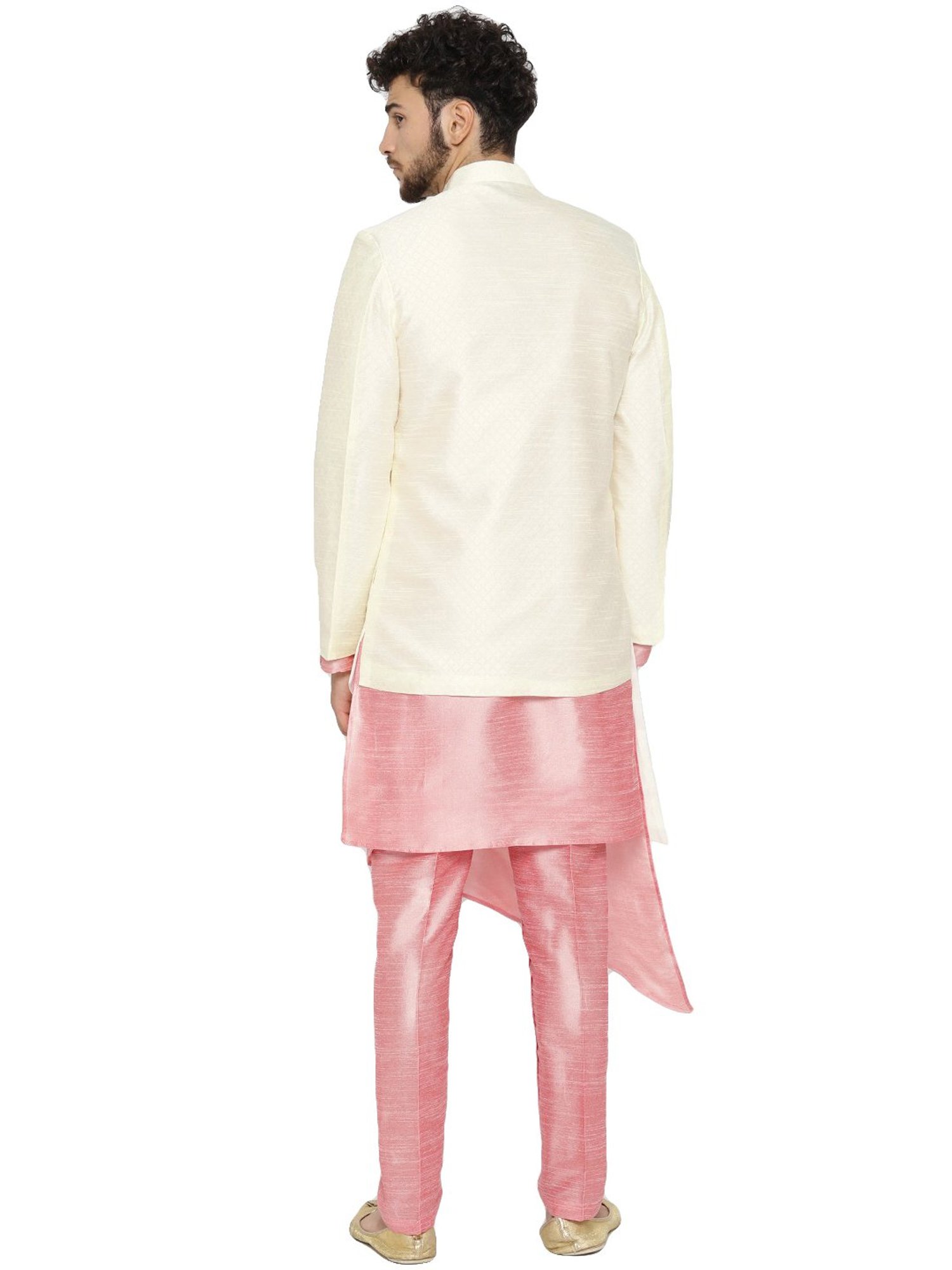 SG RAJASAHAB Cream & Pink Regular Fit Kurta Set