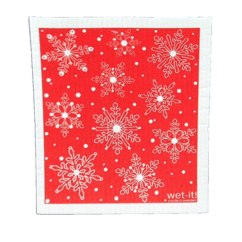 Swedish Dish Cloth 7.75" Red Moose & Snowflake Set / 2 Dishcloth Christmas Kitchen  -  Dish Cloth