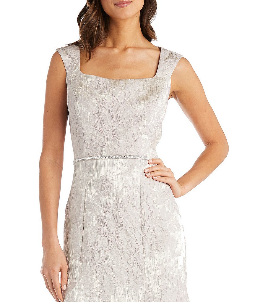 R & M Richards Sleeveless Square Neck Brocade Mermaid Skirt Gown