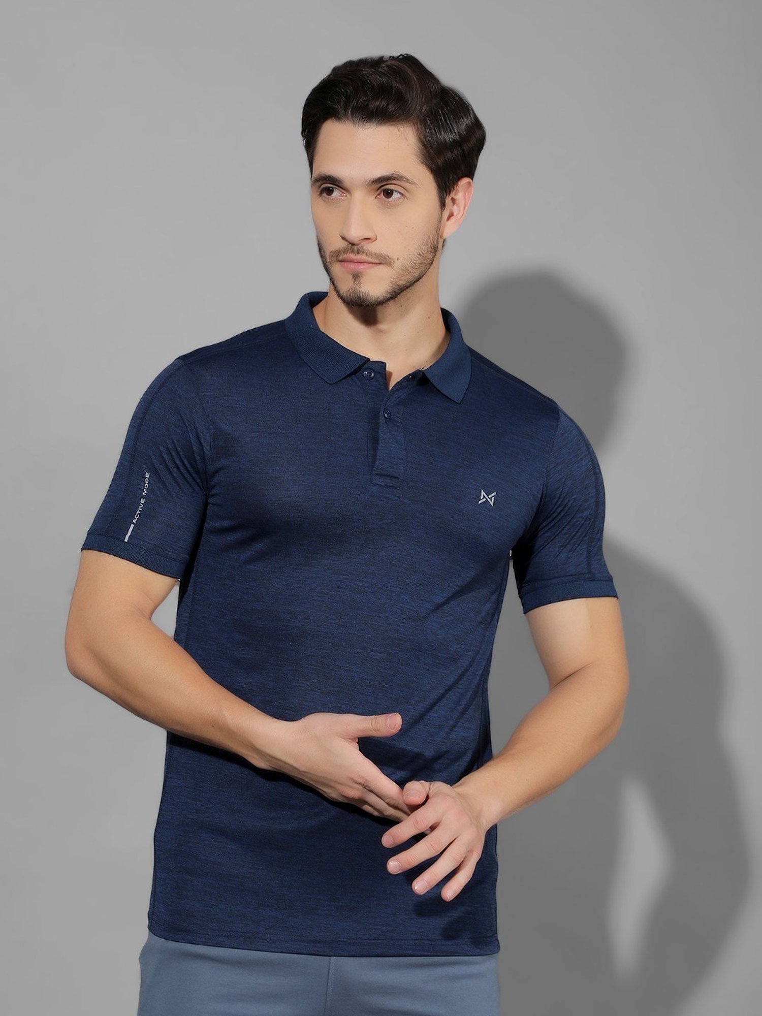 Force NXT Indigo Regular Fit Self Pattern Sports Polo