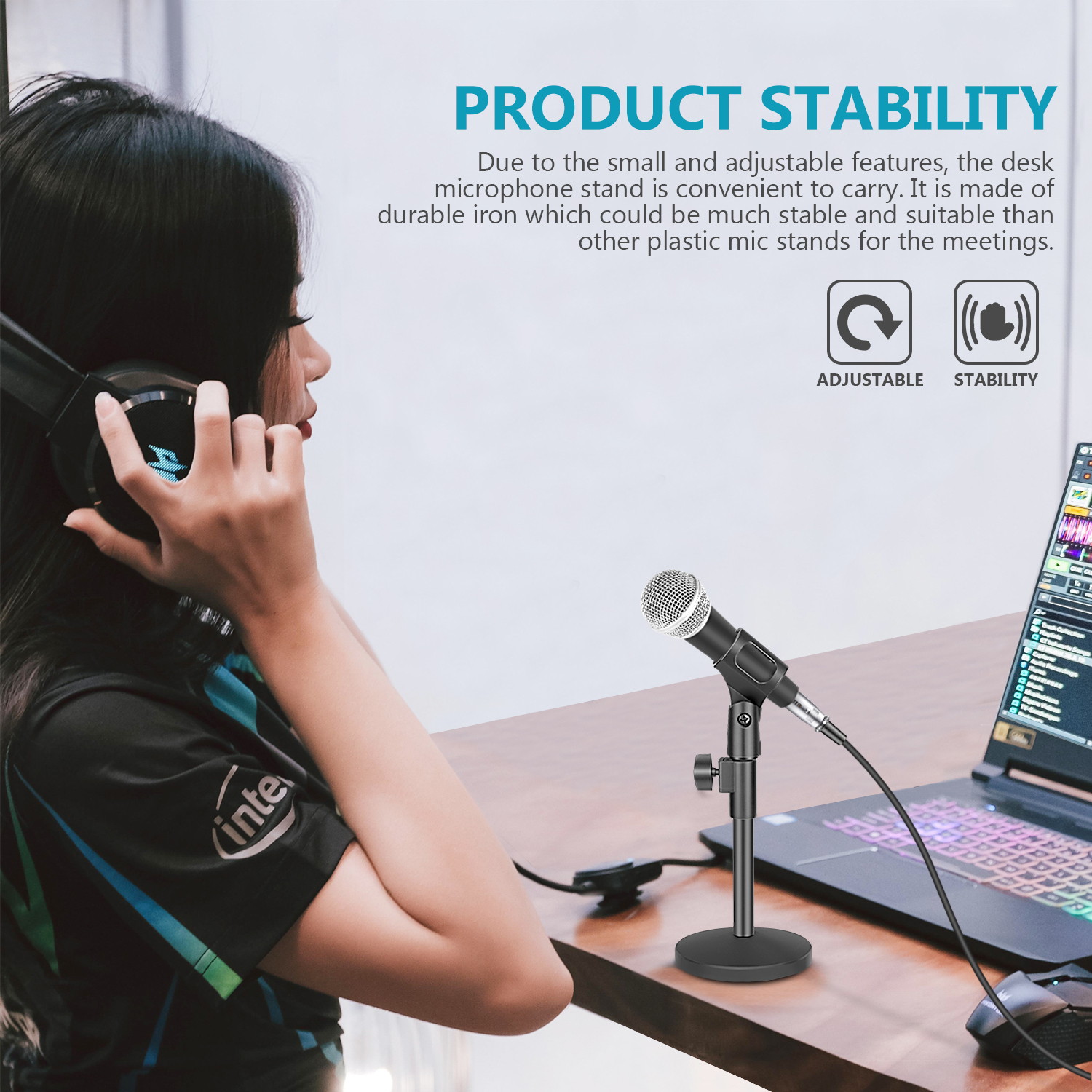 Neewer&reg; 2-Pack NW-(PC-02) Black Height Adjustable (9.45"-12.2" / 24cm-31cm) Iron Base Desktop Microphone Stands with Microphone Clip Holder