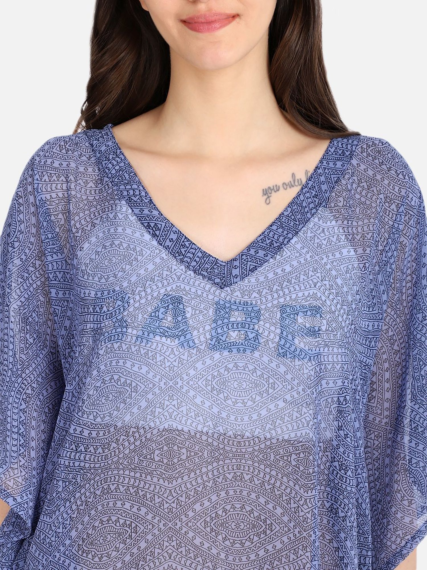 Erotissch Blue Printed Beachwear Cover-Up Kaftan