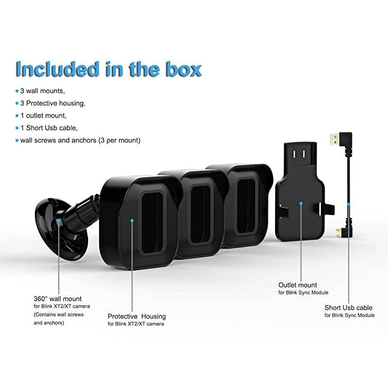 XT2 Camera Wall Mount Bracket Weatherproof Protective Cover and 360 Degree Adjustable Camera Mount with Sync Module Outlet Mount for XT2 Home Security Camera System Black 3 Pack