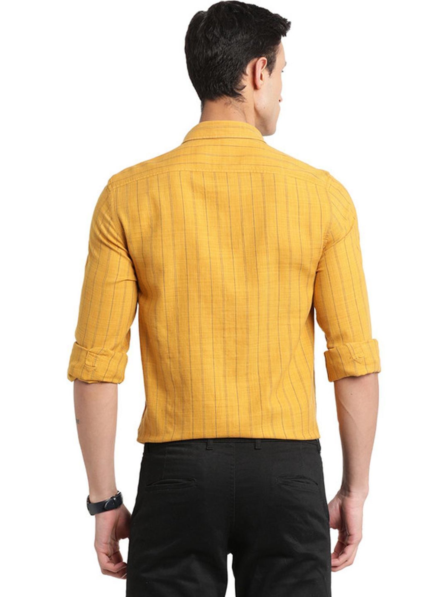 Turtle Mustard Slim Fit Striped Shirt