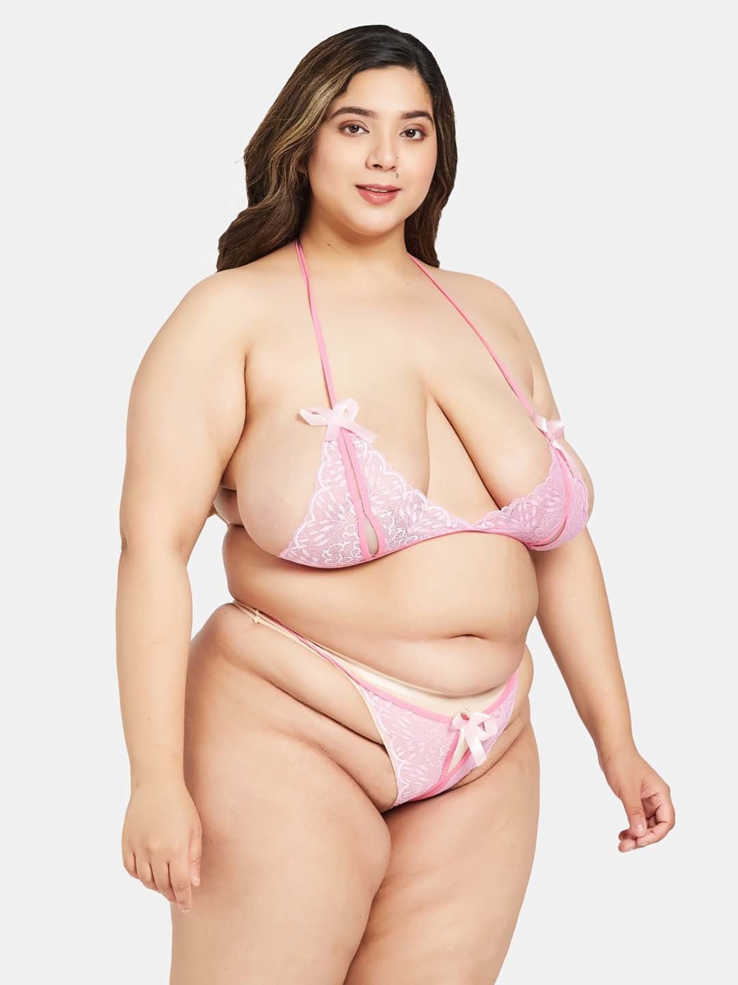 Secrets By ZeroKaata Pink Lace Work Bra Panty Set