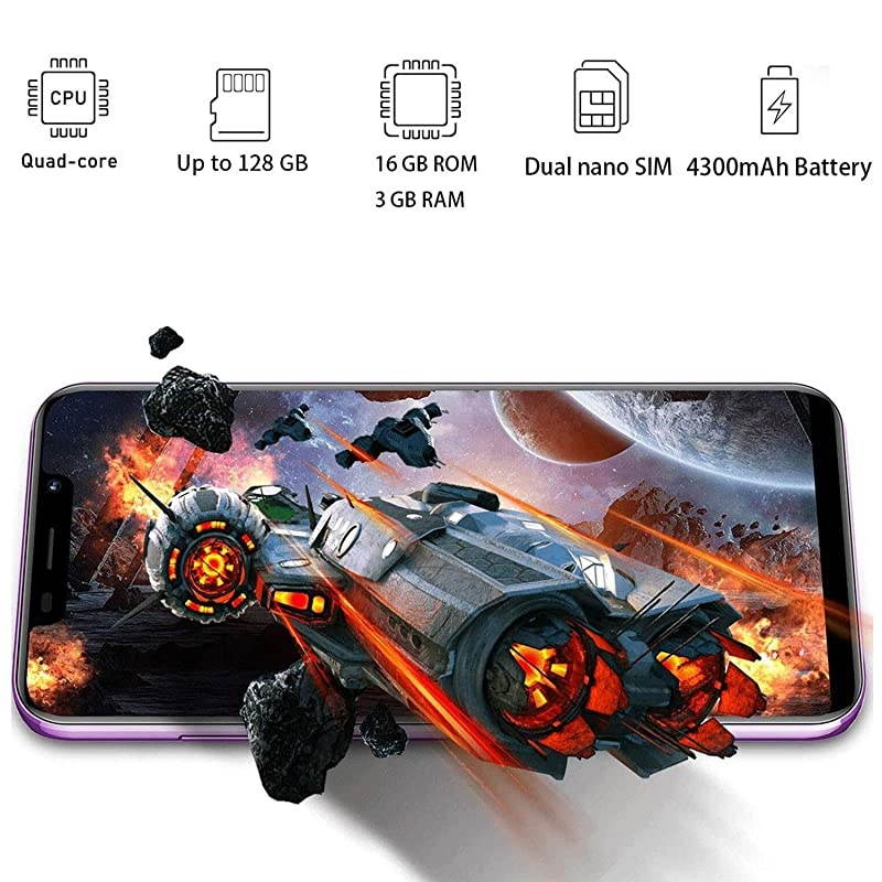 Cell Phones 4G Smartphone 585quot Waterdrop FullScreen Phones with 32GB Android 81 OS 4200mAh Dual SIM +MicroSD Slot Face Unlock US Version Purple
