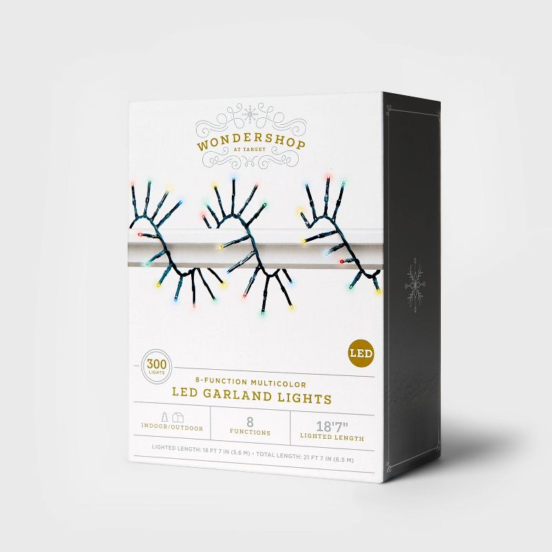 Christmas Garland String Lights 300ct LED 8 Function Multicolored with Green Wire - Wondershop™