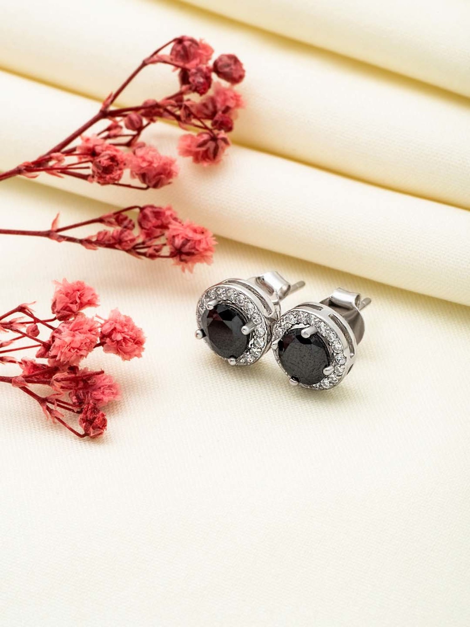 Silberry 925 Sterling Silver Night Aura 6mm Round Stud Earrings for Women