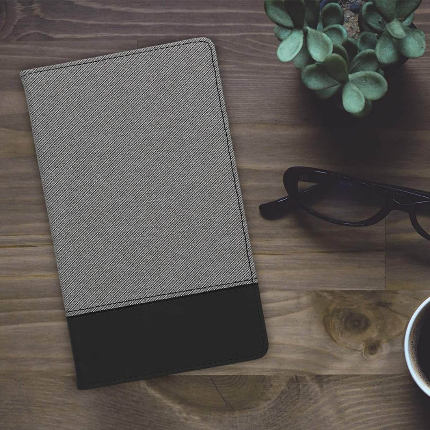 kwmobile Case Compatible with Samsung Galaxy Tab A 8.0 (2019) - PU Leather and Canvas Cover with Stand Feature - Grey/Black