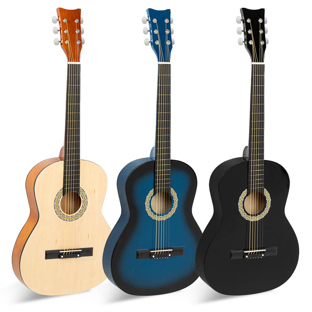 38 inch Folk Guitar with Bag & Board &Belt & Liquid Crystal Tuner & Strings Set Black