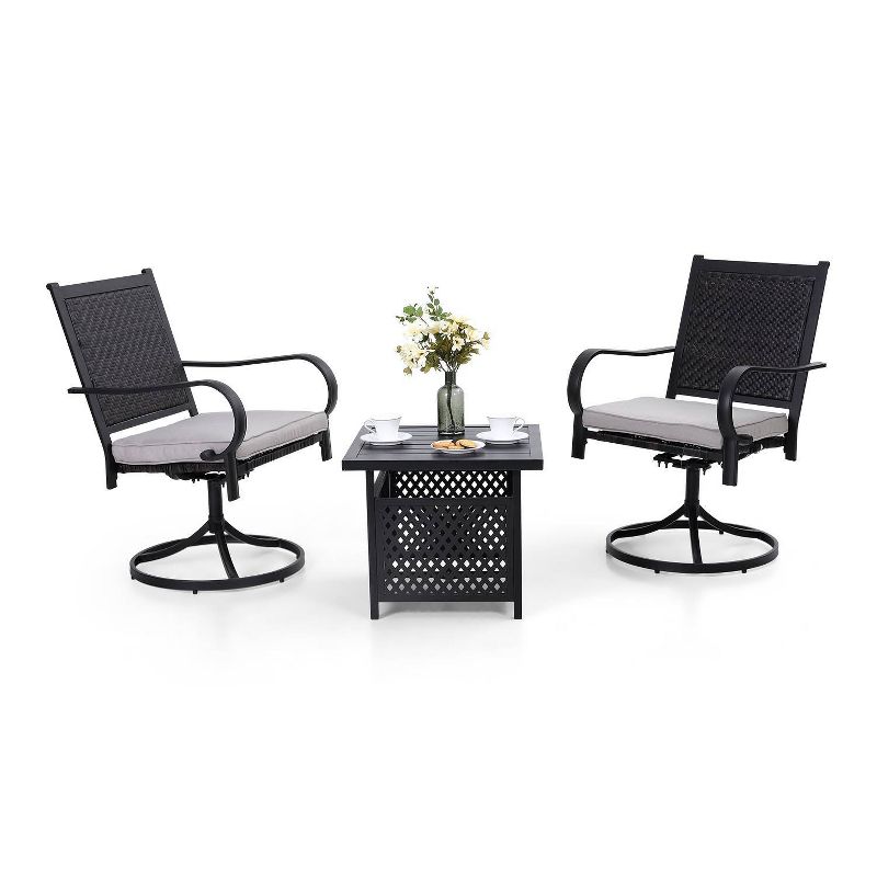3pc Patio Conversation Set with Rattan Wicker Swivel Chairs & Coffee Table - Captiva Designs