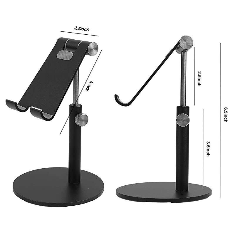 Adjustable Tablet Stand Cell Phone Desk Holder Aluminum Desktop Stand Solid Anti-Slip Portable Universal Holders Compatible with All Mobile Smart Phone Tablet,Black