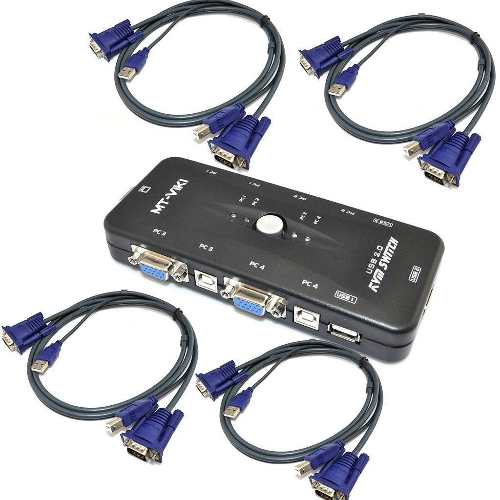 4 PORT KVM SWITCH + 4 SET 3-IN-1USB KVM CABLES FOR PC