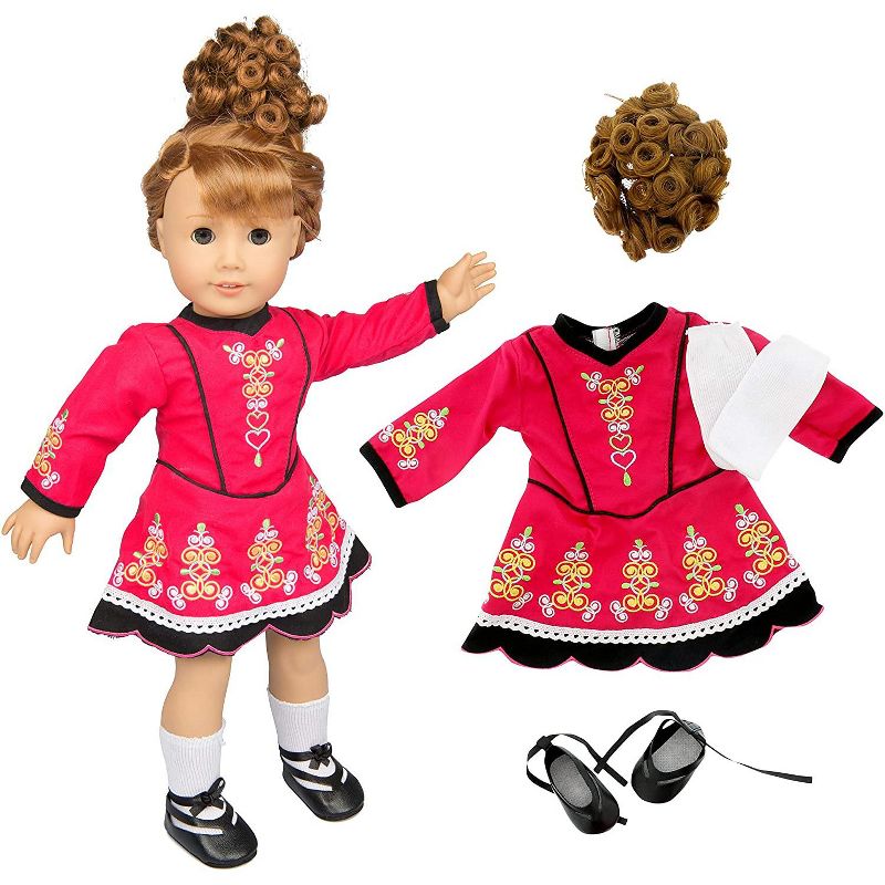 Dress Along Dolly Irish Step Dancing Outfit for American Girl Doll, Brunette Wig