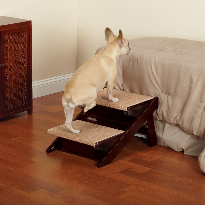 Pet Studio 13 Inch Tall 130 Pound Max Capacity Nonslip Comfortable Carpet Covering Convertible Cat Dog Pet Stair Ramp, 2 Steps, Pine