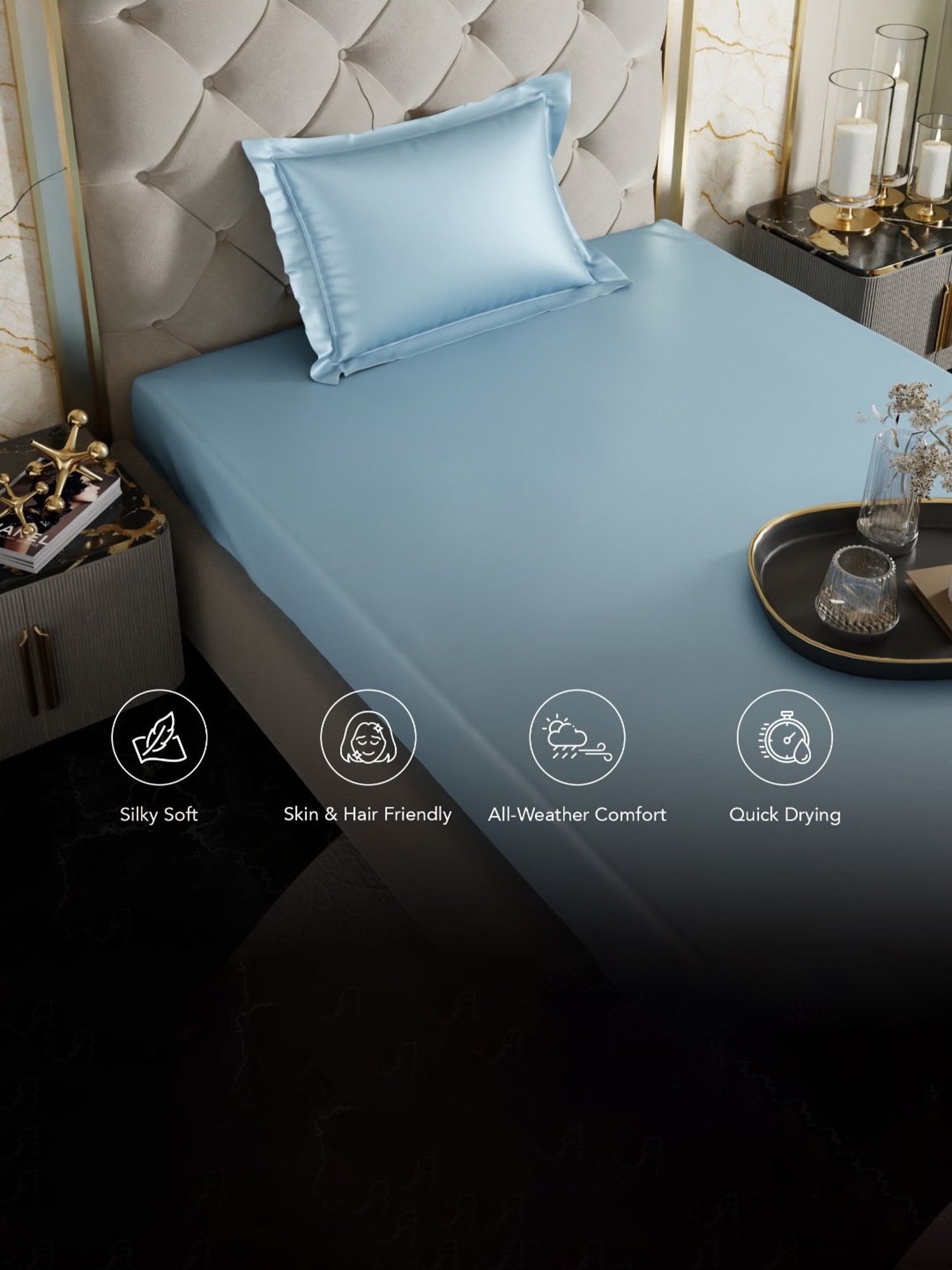 Stoa Paris Blue 300 TC Polyester Single Fitted Sheet with 1 Pillow Cover