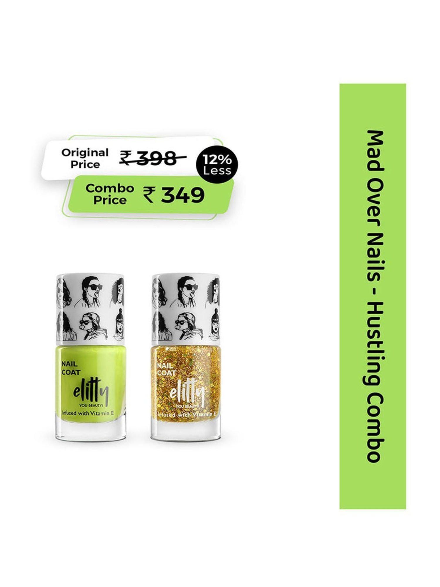 Elitty Mad Over Nails Nail Polish Hustling Combo - Pack of 2 - Green Flags Only, Golden Hour