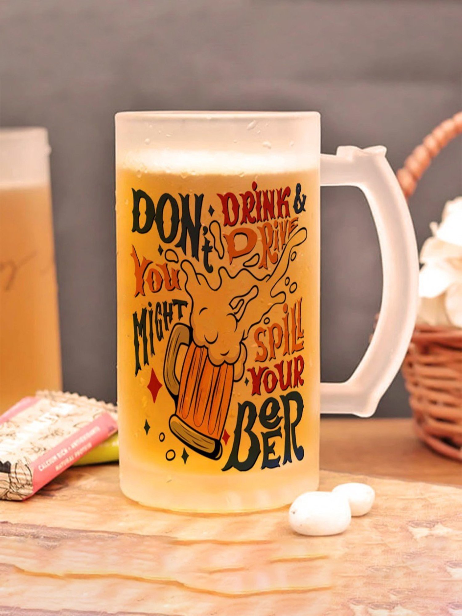 Gathari Don't Drink and Drive White Glass Beer Mug