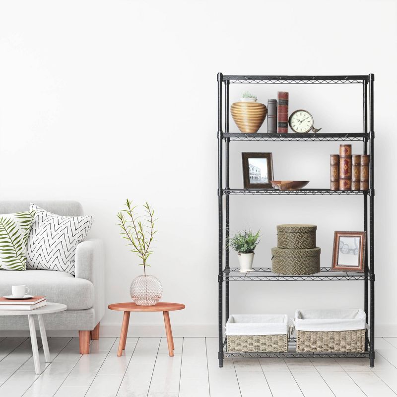 Seville Classics 30"x14"x60" 5 Tier Epoxy Steel Wire Shelving Black