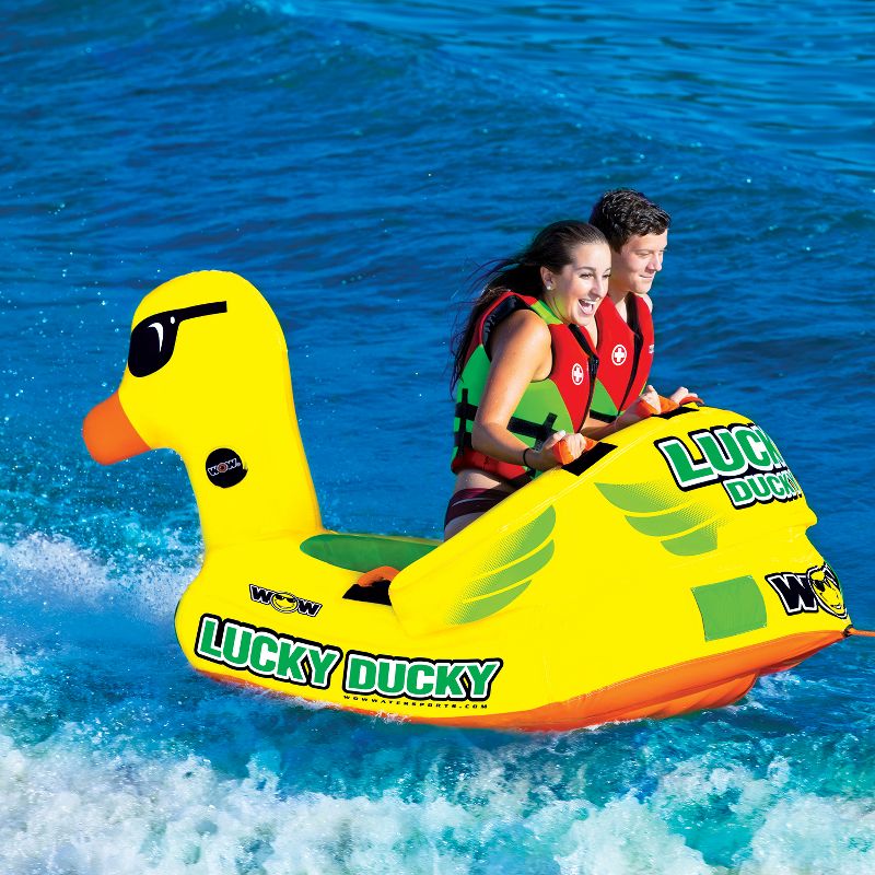 WOW Watersports 19-1040 Heavy Duty Big Ducky 1 to 2 Person Rider 340 Pounds Capacity Boating Lake Ocean Inflatable Towable Tube Float, Yellow