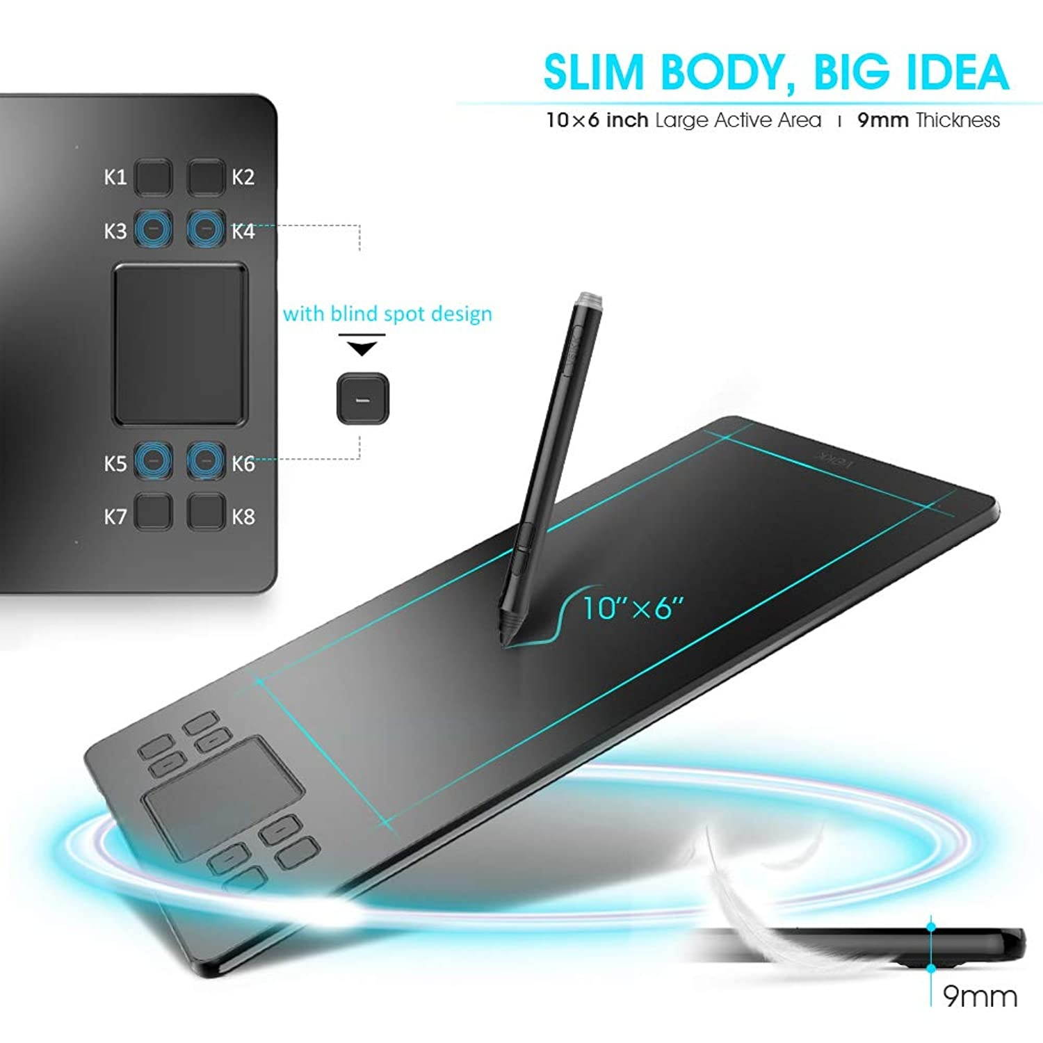 VEIKK A50 Graphics Drawing Tablet with 8192 Pressure Sensitivity (Battery-Free Passive Pen)