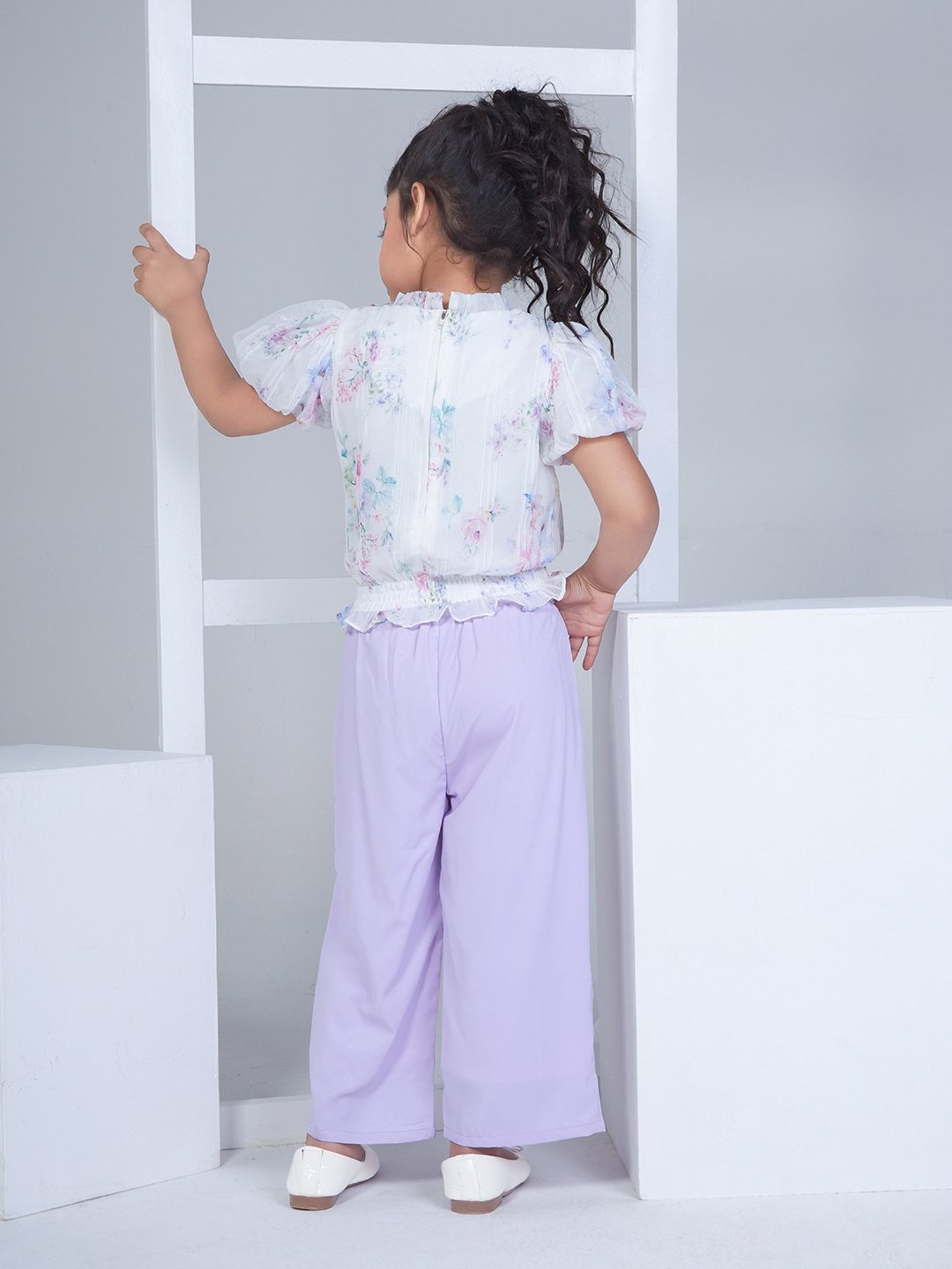 Peppermint Kids Purple & White Floral Print Top with Culottes