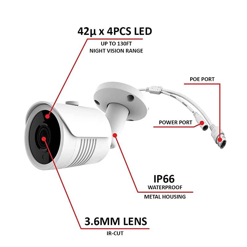 HDTVI 5MP 4in1 CCTV Home Surveillance IP66 Weatherproof IR Cut Bullet Security Camera White LPHDC5MBM