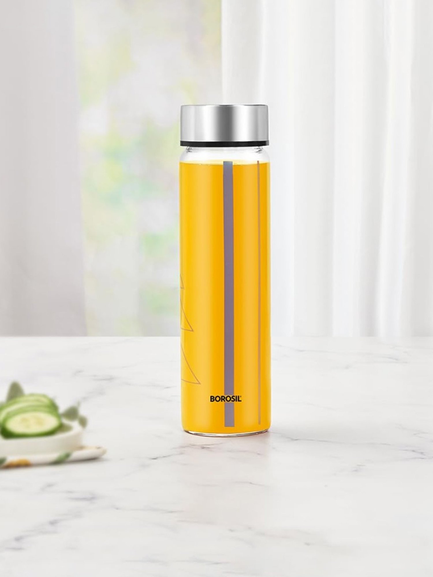 Borosil Water Bottle with Fridge Safe & Leakproof Set of 3 (Transparent, 550 ml)