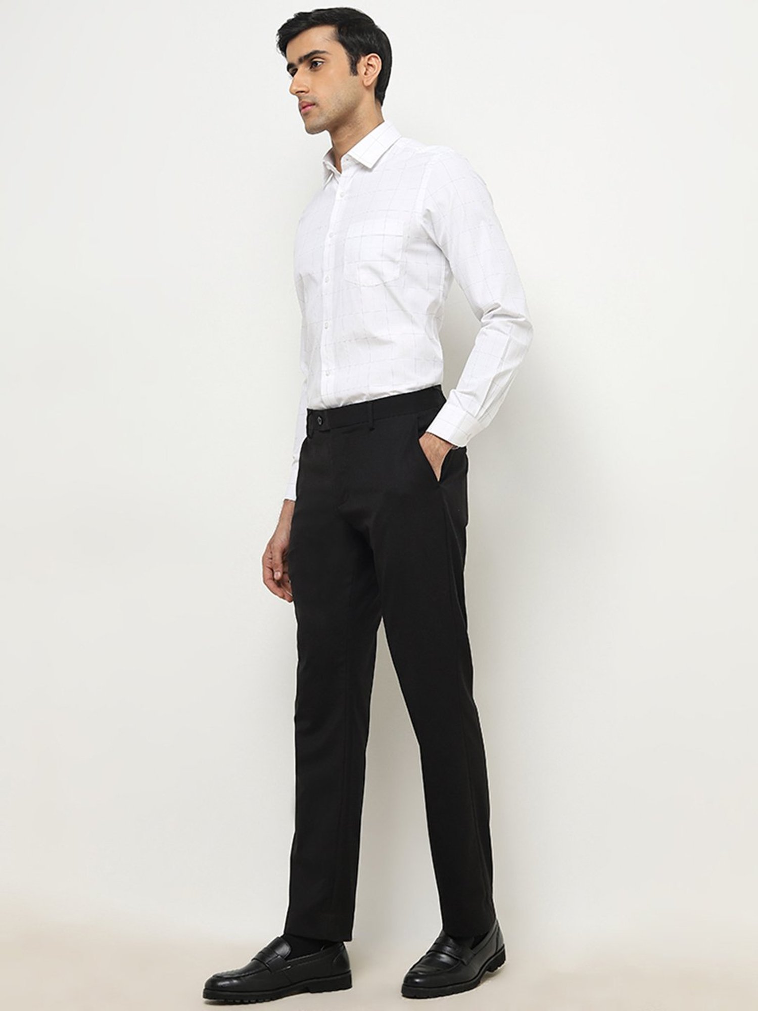 WES Formals by Westside White Checks Printed Slim-Fit Shirt