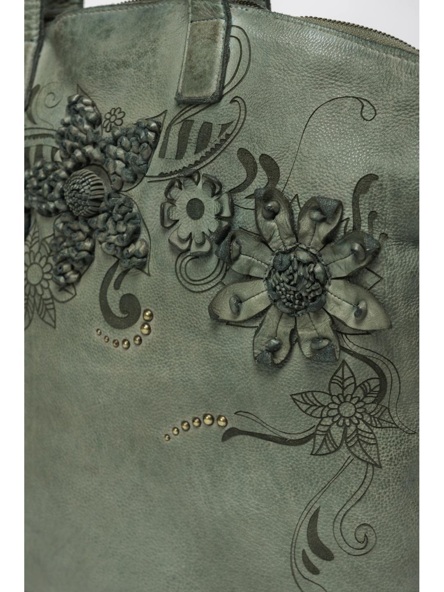 Art N Vintage Calla Green Leather Textured Medium Tote Handbag