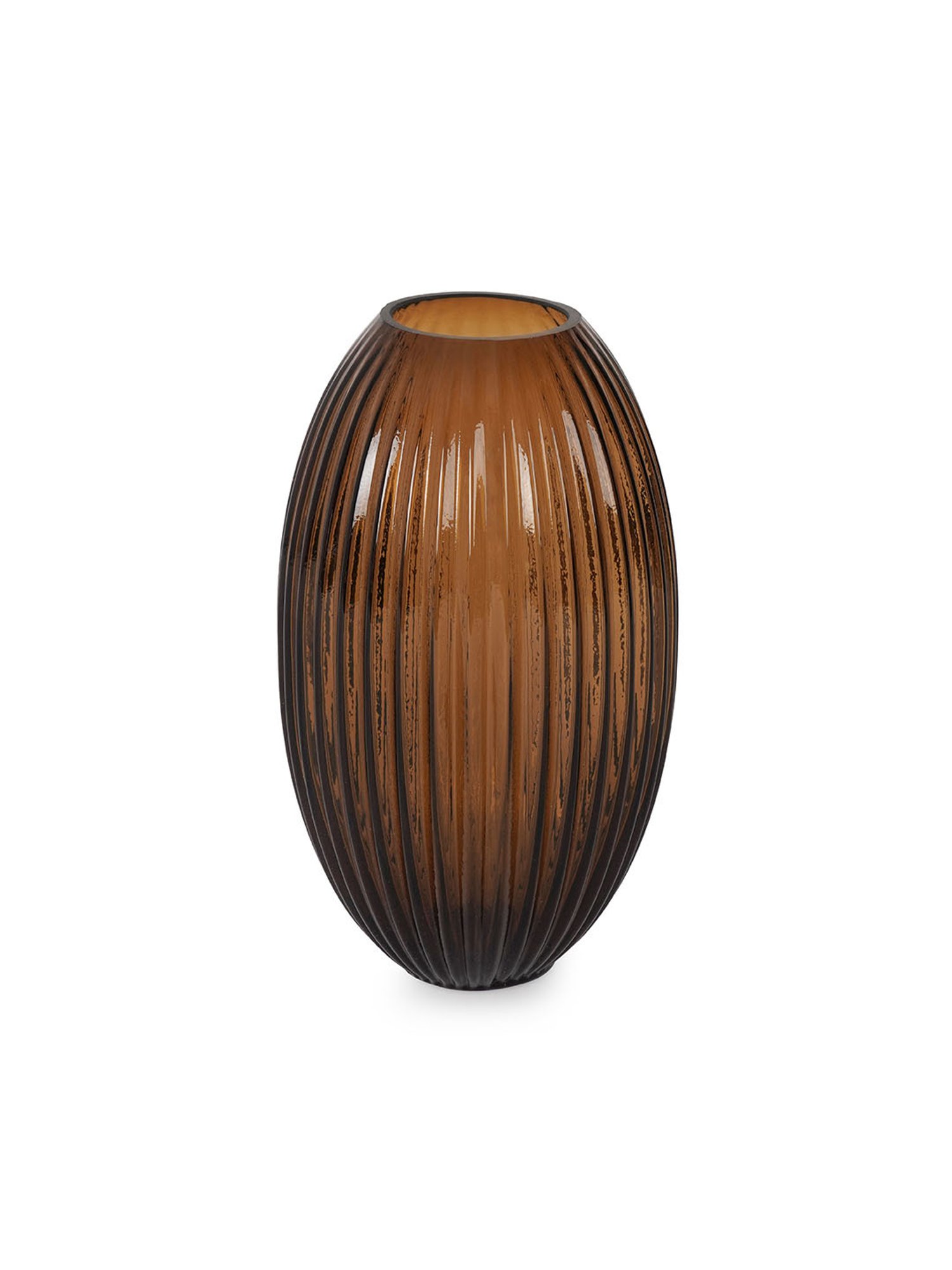 Pure Home and Living Brown Glass Ribbed Round Vase