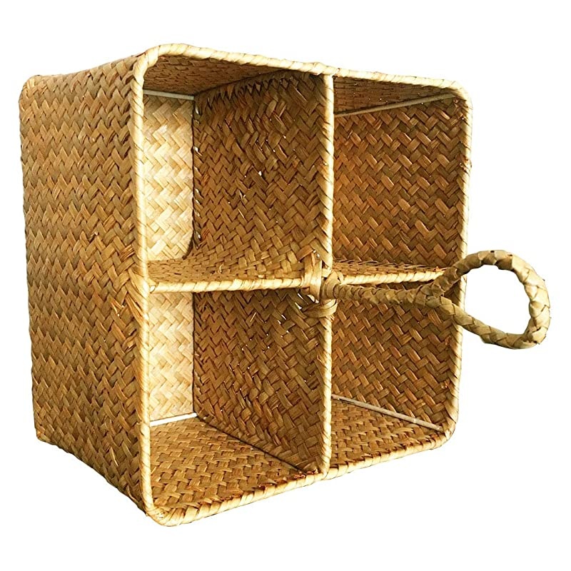 Rectangur Woven Seagrass Storage Basket and Home Organizer BinsNatural Water Hyacinth Basket Brown