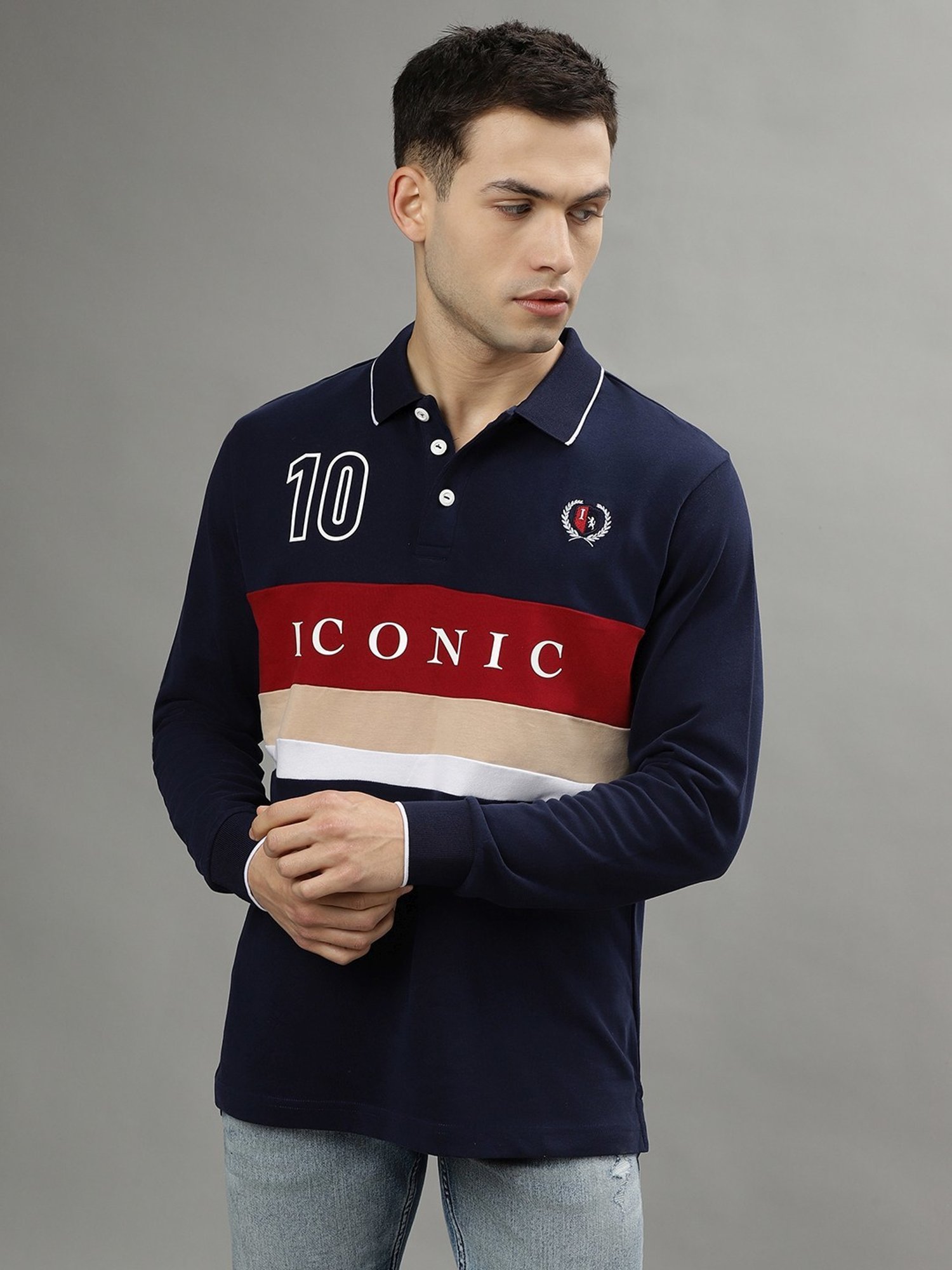 Iconic Men Colourblocked Regular Fit Cotton T-shirt