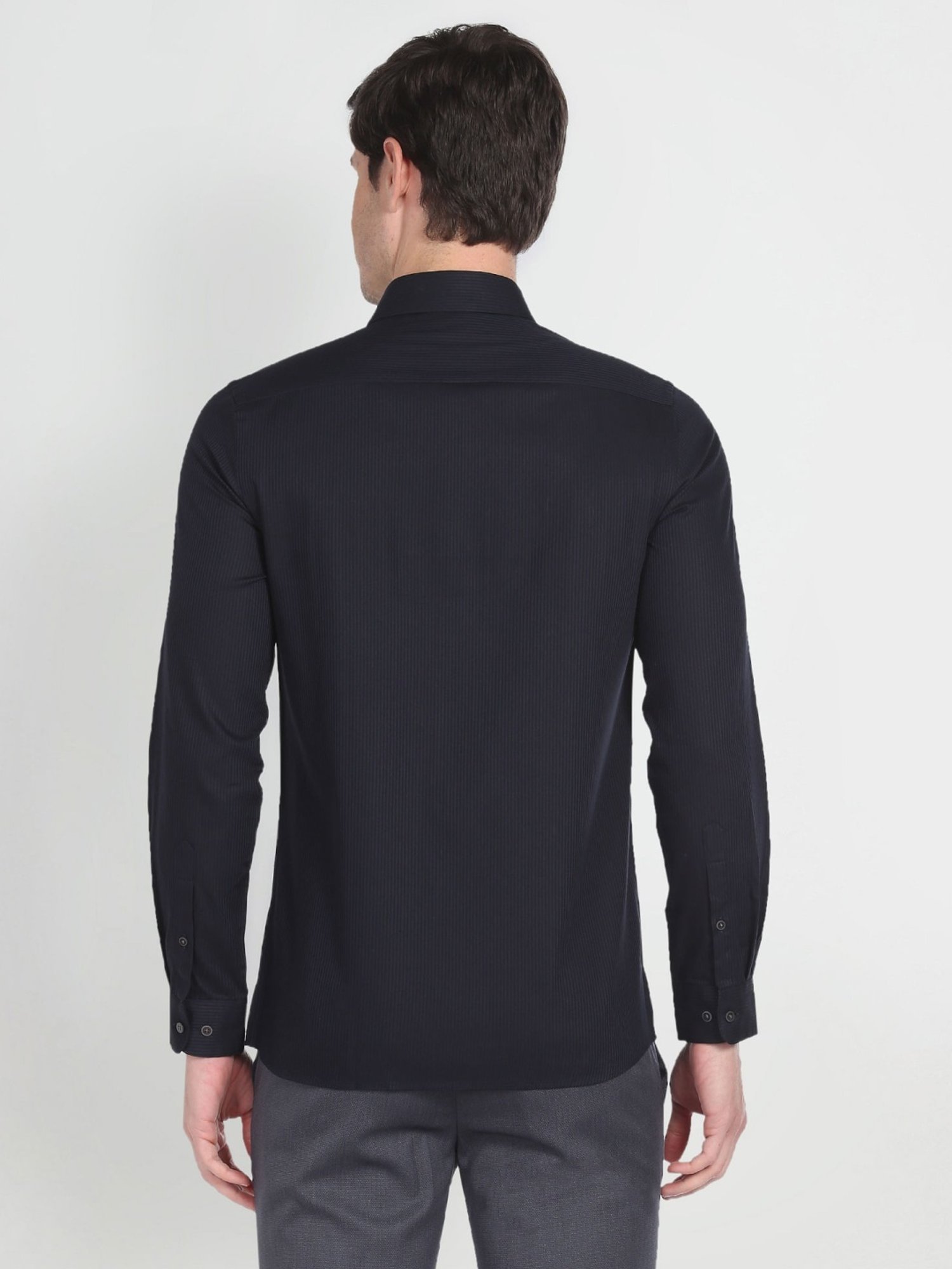 Arrow New York Green Cotton Slim Fit Striped Shirt