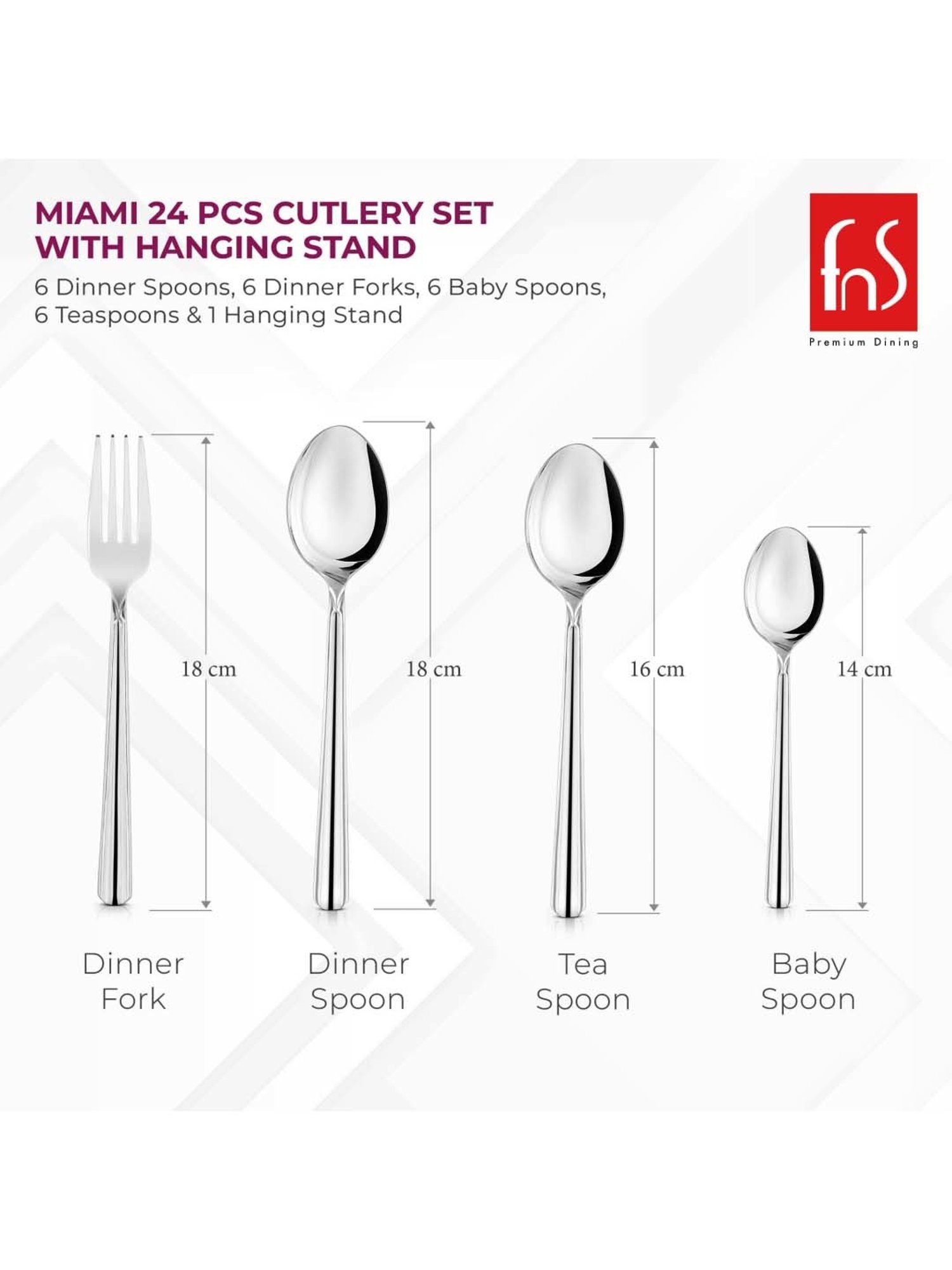 FnS Miami Silver Stainless Steel Cutlery - Set of 24