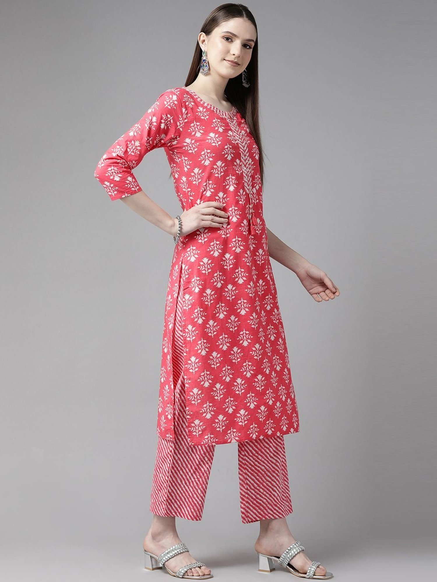 Prakrti Pink Cotton Printed Kurta Pant Set With Dupatta
