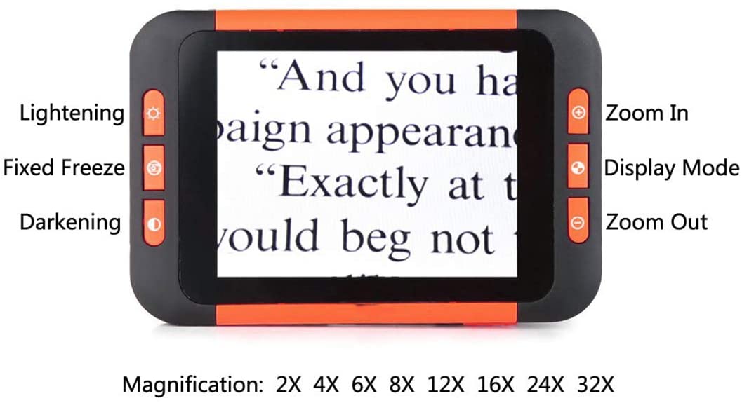 3.5 inch LCD Portable Video Digital Magnifier Electronic Reading Aid for Low Vision - Ideal Aide for Writing, Viewing Maps, Books - Handheld Digital Tool, Magnification 2X,4X,6X,8X,12X,16X,24X,32X