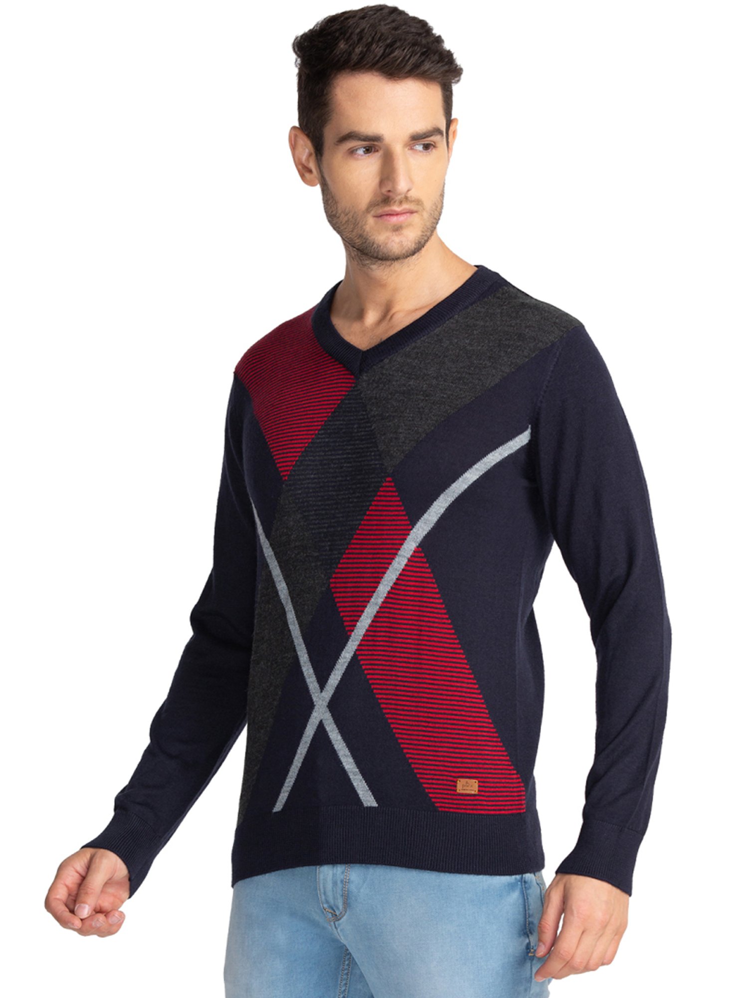 Parx Blue Regular Fit Striped Sweaters