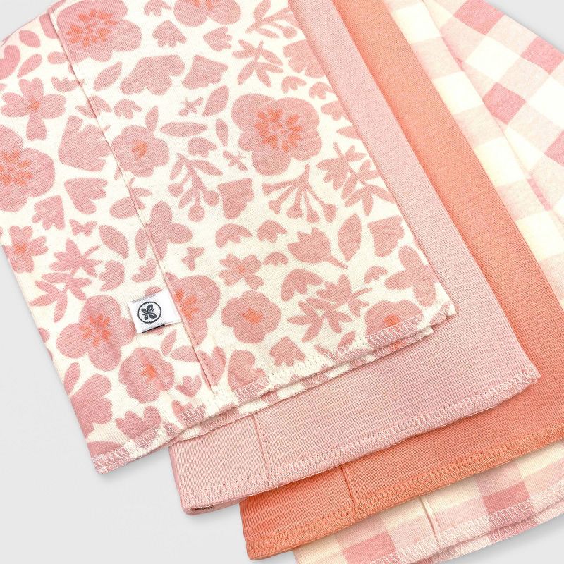 Honest Baby Girls' 4pk Organic Cotton Papercut Floral Multilayer Woven Burp Cloth Set - Pink